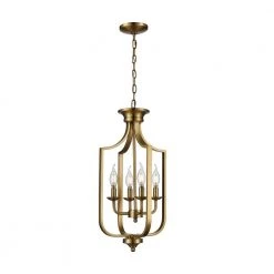 Hillcrest 12 in. 4-Light Antique Gold Traditional Hanging Kitchen Pendant Light with Metal Shade by Bel Air Lighting