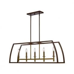 Carmen Too 5-Light Antique Gold Caged Farmhouse Chandelier for Dining Room or Kitchen Island with Metal Shade by Bel Air Lighting -GlowNest Shop antique gold bel air lighting chandeliers 11305 ag 4f 1000