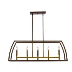 Carmen Too 5-Light Antique Gold Caged Farmhouse Chandelier for Dining Room or Kitchen Island with Metal Shade by Bel Air Lighting