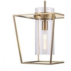 12-in. 1-Light Antique Gold Hanging Kitchen Pendant Light with Clear Glass Cylinder Shade by Bel Air Lighting -GlowNest Shop antique gold bel air lighting chandeliers 11390 ag 4f 1000