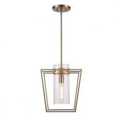12-in. 1-Light Antique Gold Hanging Kitchen Pendant Light with Clear Glass Cylinder Shade by Bel Air Lighting