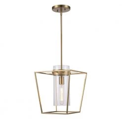 12-in. 1-Light Antique Gold Hanging Kitchen Pendant Light with Clear Glass Cylinder Shade by Bel Air Lighting -GlowNest Shop antique gold bel air lighting chandeliers 11390 ag c3 1000