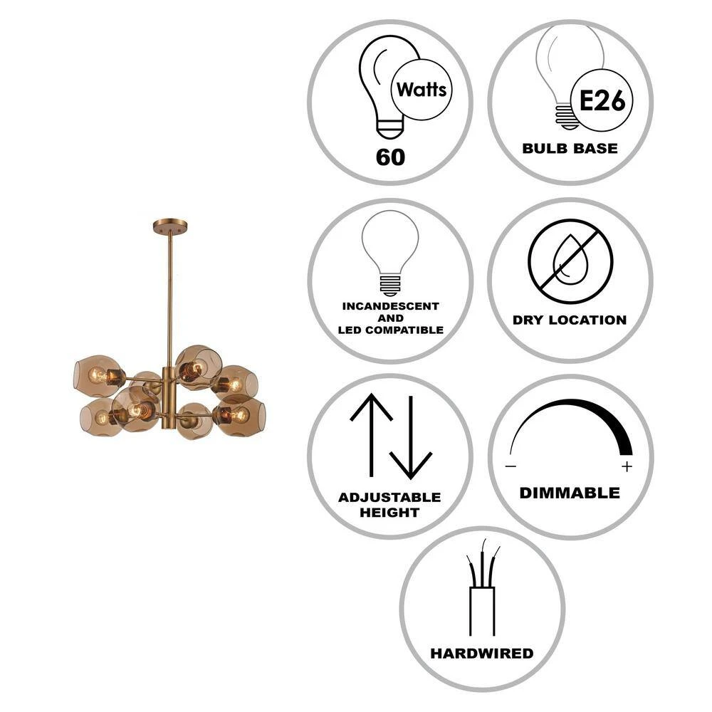 Clusters 8-Light Antique Gold Sputnik Hanging Kitchen Pendant Light with Clear Glass Shades by Bel Air Lighting 4 Clusters 8-Light Antique Gold Sputnik Hanging Kitchen Pendant Light with Clear Glass Shades by Bel Air Lighting - Image 2