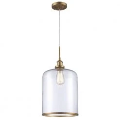 Dorina 1-Light Antique Gold Mason Jar Hanging Kirtchen Pendant Light with Clear Glass Shade by Bel Air Lighting