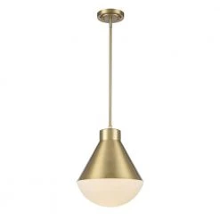 Ludlow 1-Light Antique Gold Hanging Kitchen Pendant Light with Opal Glass Shade by Bel Air Lighting
