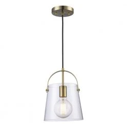 Curry 1-Light Antique Gold Lantern Hanging Mini Kitchen Pendant Light with Clear Glass Shade by Bel Air Lighting