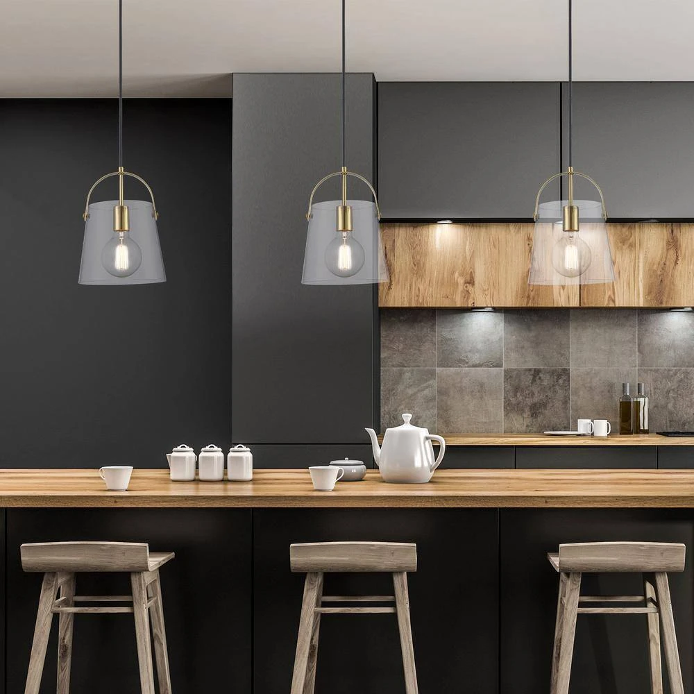 Curry 1-Light Antique Gold Lantern Hanging Mini Kitchen Pendant Light with Clear Glass Shade by Bel Air Lighting 4 Curry 1-Light Antique Gold Lantern Hanging Mini Kitchen Pendant Light with Clear Glass Shade by Bel Air Lighting - Image 2