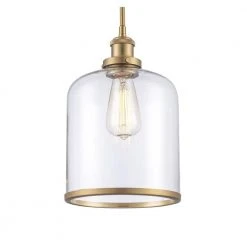 Dorina 1-Light Antique Gold Mason Jar Hanging Mini Kitchen Pendant Light with Clear Glass Shade by Bel Air Lighting -GlowNest Shop antique gold bel air lighting pendant lights pnd 2184 ag 4f 1000