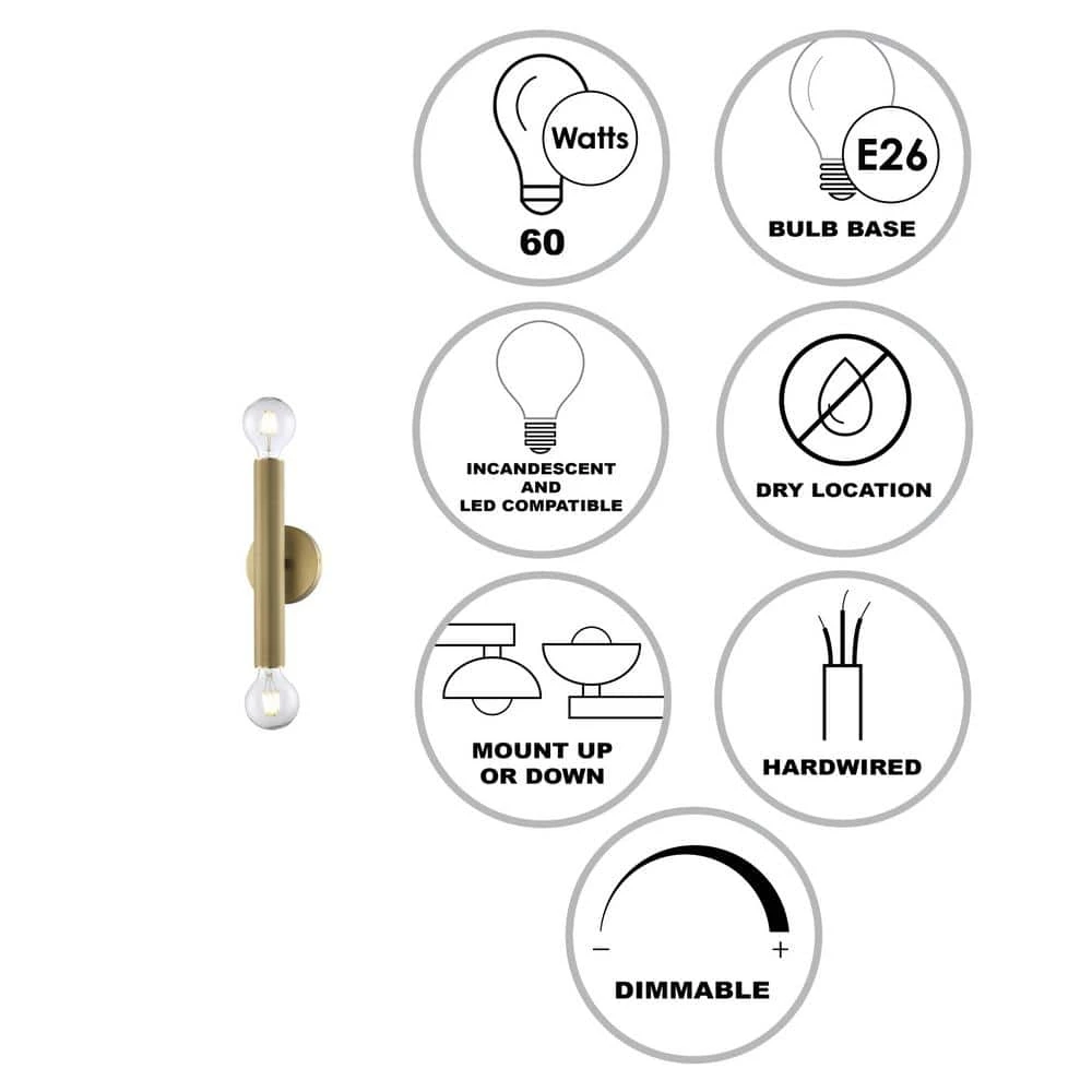 Auburn 12 in. 2-Light Antique Gold Wall Sconce Light Fixture by Bel Air Lighting 5 Auburn 12 in. 2-Light Antique Gold Wall Sconce Light Fixture by Bel Air Lighting - Image 3