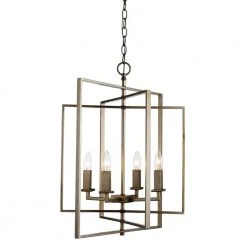 El Capitan 20 in. 4-Light Antique Silver Leaf Industrial Hanging Kitchen Pendant Light with Metal Shade by Bel Air Lighting