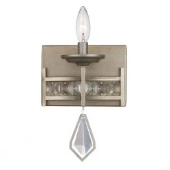 1-Light Antique Silver Leaf Wall Sconce Light Fixture with Crystal Jewel by Bel Air Lighting