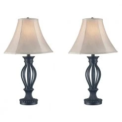 60.5 in. Rubbed Oil Bronze Floor and Table Lamp Set with Cream Fabric Shades (3-Piece Set) by Bel Air Lighting -GlowNest Shop bel air lighting lamp sets rtl 8989 4f 1000