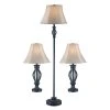 60.5 in. Rubbed Oil Bronze Floor and Table Lamp Set with Cream Fabric Shades (3-Piece Set) by Bel Air Lighting