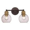 16 in. 2-Light Black and Antique Gold Bathroom Vanity Light Fixture with Clear Glass Shades by Bel Air Lighting