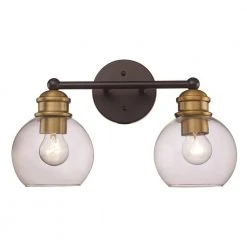 16 in. 2-Light Black and Antique Gold Bathroom Vanity Light Fixture with Clear Glass Shades by Bel Air Lighting