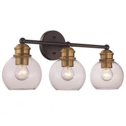 Polverini 23 in. 3-Light Black and Antique Gold Bathroom Vanity Light Fixture with Clear Glass Shades by Bel Air Lighting