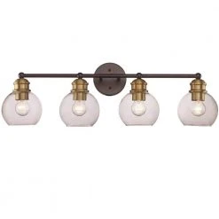 32 in. 4-Light Black and Antique Gold Bathroom Vanity Light Fixture with Clear Glass Shades by Bel Air Lighting