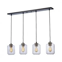 4-Light Black and Brushed Nickel Linear Hanging Kitchen Pendant Light with Clear Glass Shades by Bel Air Lighting -GlowNest Shop black and brushed nickel bel air lighting chandeliers pnd 2147 4f 1000