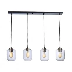 4-Light Black and Brushed Nickel Linear Hanging Kitchen Pendant Light with Clear Glass Shades by Bel Air Lighting