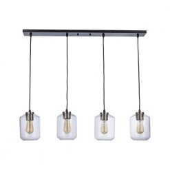 4-Light Black and Brushed Nickel Linear Hanging Kitchen Pendant Light with Clear Glass Shades by Bel Air Lighting -GlowNest Shop black and brushed nickel bel air lighting chandeliers pnd 2147 c3 1000