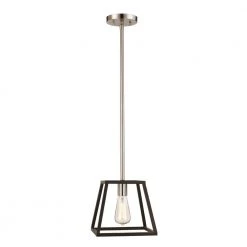 Adams 1-Light Black and Brushed Nickel Hanging Mini Kitchen Pendant Light with Metal Shade by Bel Air Lighting