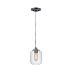 1-Light Black and Brushed Nickel Mini Pendant with Clear Glass Shade by Bel Air Lighting