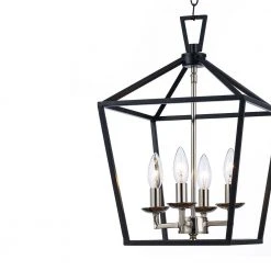 Lacey 4-Light Black and Chrome Caged Farmhouse Hanging Kitchen Pendant Light by Bel Air Lighting -GlowNest Shop black and chrome bel air lighting chandeliers 10264 pc bk 4f 1000