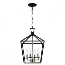 Lacey 4-Light Black and Chrome Caged Farmhouse Hanging Kitchen Pendant Light by Bel Air Lighting