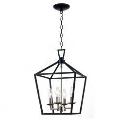 Lacey 4-Light Black and Chrome Caged Farmhouse Hanging Kitchen Pendant Light by Bel Air Lighting -GlowNest Shop black and chrome bel air lighting chandeliers 10264 pc bk c3 1000