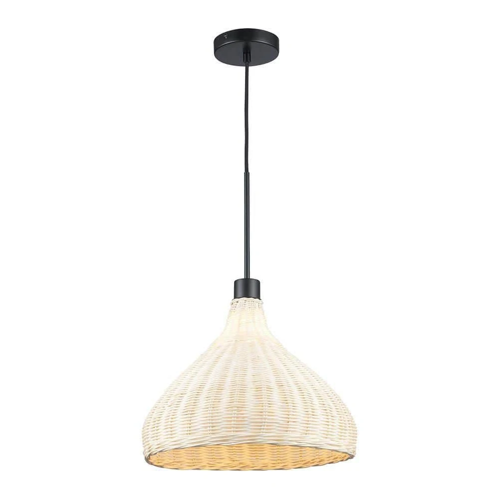 1-Light Black and Natural Rattan Basket Pendant Light with Woven Shade by Bel Air Lighting 3 1-Light Black and Natural Rattan Basket Pendant Light with Woven Shade by Bel Air Lighting