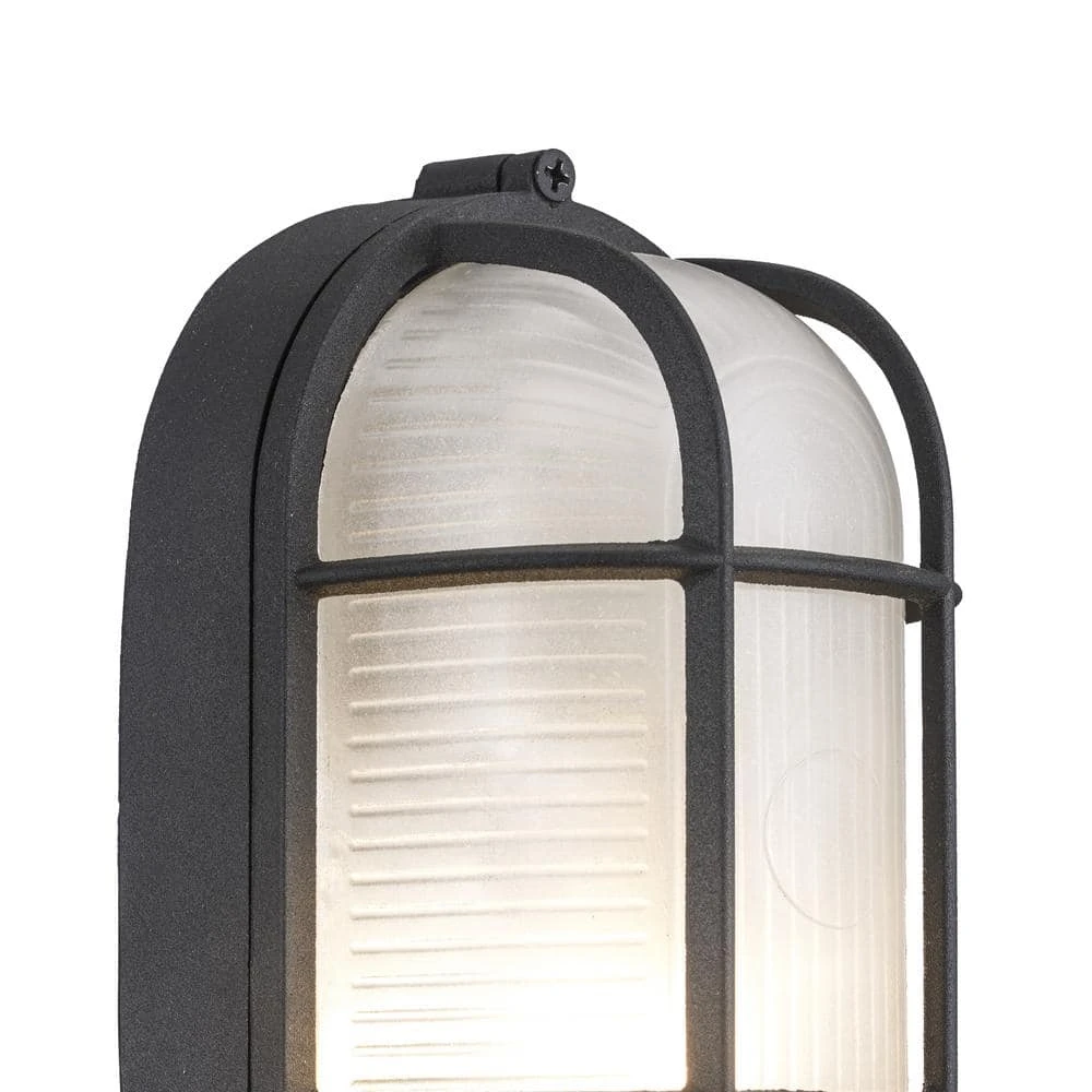 Aria 8.25 in. 1-Light Black Oval Bulkhead Outdoor Wall Light with Ribbed Glass by Bel Air Lighting 10 Aria 8.25 in. 1-Light Black Oval Bulkhead Outdoor Wall Light with Ribbed Glass by Bel Air Lighting - Image 8