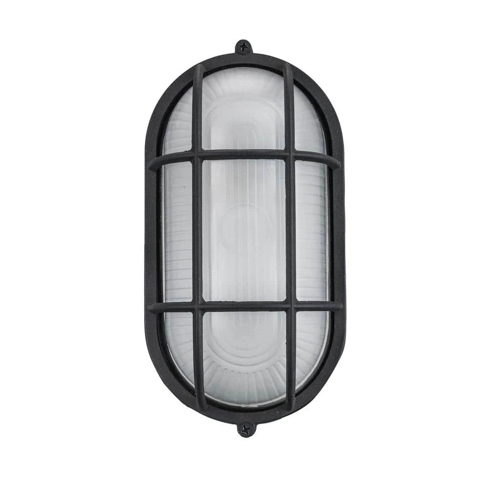 Aria 8.25 in. 1-Light Black Oval Bulkhead Outdoor Wall Light with Ribbed Glass by Bel Air Lighting 9 Aria 8.25 in. 1-Light Black Oval Bulkhead Outdoor Wall Light with Ribbed Glass by Bel Air Lighting - Image 7