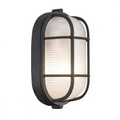 Aria 8.25 in. 1-Light Black Oval Bulkhead Outdoor Wall Light with Ribbed Glass by Bel Air Lighting