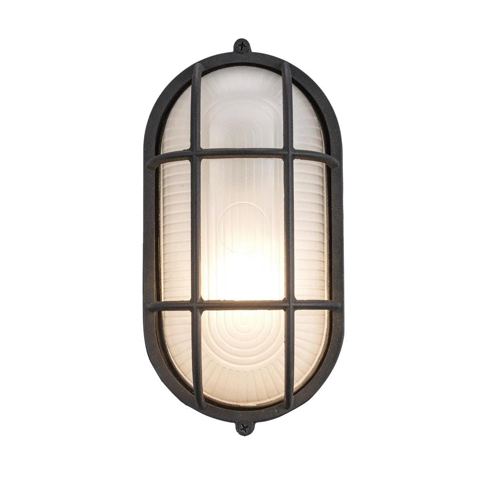Aria 8.25 in. 1-Light Black Oval Bulkhead Outdoor Wall Light with Ribbed Glass by Bel Air Lighting 8 Aria 8.25 in. 1-Light Black Oval Bulkhead Outdoor Wall Light with Ribbed Glass by Bel Air Lighting - Image 6