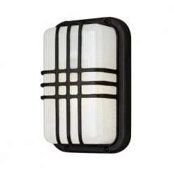 Walker 10 in. 1-Light Black Rectangular Bulkhead Outdoor Wall Light with Ribbed Acrylic Shade by Bel Air Lighting