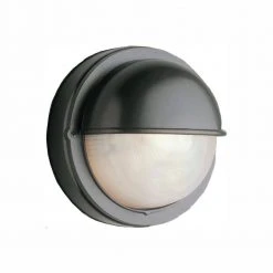 Mesa II 7 in. 1-Light Black Round Bulkhead Outdoor Wall Light with Ribbed Acrylic Shade by Bel Air Lighting