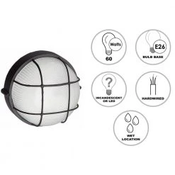 Aria 8 in. Black Round Bulkhead Outdoor Wall Light with Frosted Glass by Bel Air Lighting -GlowNest Shop black bel air lighting bulkhead lights 41505 bk 40 1000