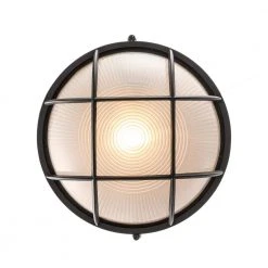 Aria 8 in. Black Round Bulkhead Outdoor Wall Light with Frosted Glass by Bel Air Lighting