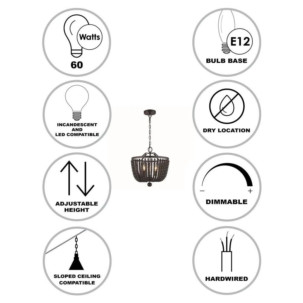 4-Light Black Beaded Chandelier with Hanging Beaded Shade by Bel Air Lighting 5 4-Light Black Beaded Chandelier with Hanging Beaded Shade by Bel Air Lighting - Image 3