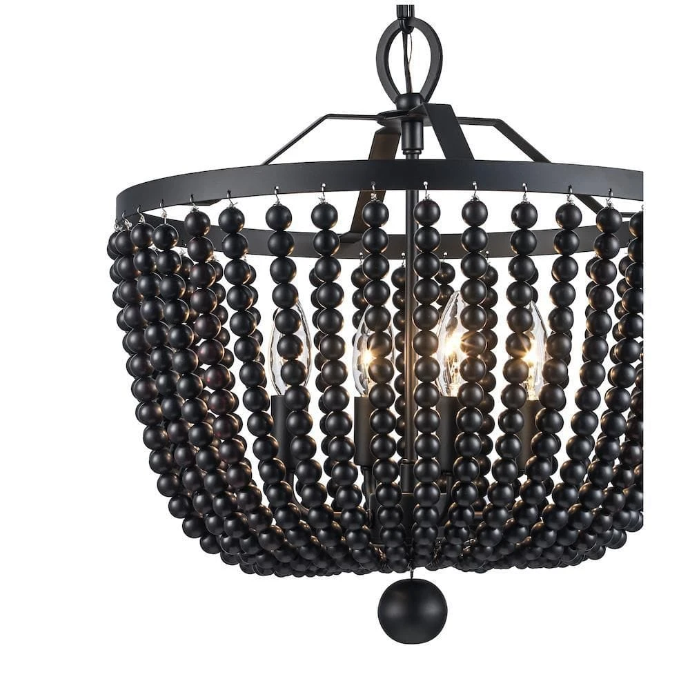 4-Light Black Beaded Chandelier with Hanging Beaded Shade by Bel Air Lighting 9 4-Light Black Beaded Chandelier with Hanging Beaded Shade by Bel Air Lighting - Image 7