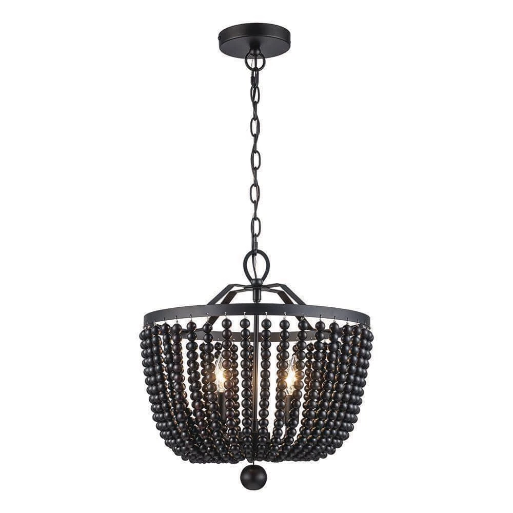 4-Light Black Beaded Chandelier with Hanging Beaded Shade by Bel Air Lighting 3 4-Light Black Beaded Chandelier with Hanging Beaded Shade by Bel Air Lighting