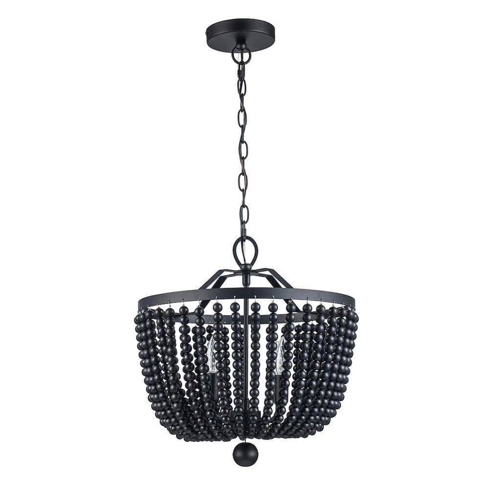 4-Light Black Beaded Chandelier with Hanging Beaded Shade by Bel Air Lighting 8 4-Light Black Beaded Chandelier with Hanging Beaded Shade by Bel Air Lighting - Image 6
