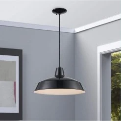 Sherman 1-Light Black Hanging Kitchen Hanging Kitchen Pendant Light with Metal Shade by Bel Air Lighting -GlowNest Shop black bel air lighting chandeliers 1100 bk e1 1000
