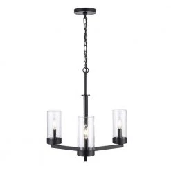 Meadowlark 3-Light Black Modern Kitchen or Dining Room Hanging Chandelier with Clear Glass Shades by Bel Air Lighting