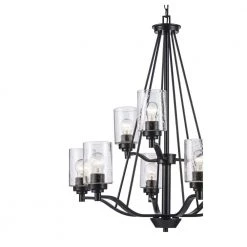 Simi 9-Light Black Modern Kitchen or Dining room Hanging Chandelier with Seeded Glass Shades by Bel Air Lighting -GlowNest Shop black bel air lighting chandeliers 80529 bk 1f 1000