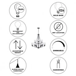 Simi 9-Light Black Modern Kitchen or Dining room Hanging Chandelier with Seeded Glass Shades by Bel Air Lighting -GlowNest Shop black bel air lighting chandeliers 80529 bk 40 1000