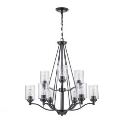Simi 9-Light Black Modern Kitchen or Dining room Hanging Chandelier with Seeded Glass Shades by Bel Air Lighting -GlowNest Shop black bel air lighting chandeliers 80529 bk 4f 1000