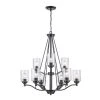 Simi 9-Light Black Modern Kitchen or Dining room Hanging Chandelier with Seeded Glass Shades by Bel Air Lighting