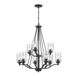 Simi 9-Light Black Modern Kitchen or Dining room Hanging Chandelier with Seeded Glass Shades by Bel Air Lighting -GlowNest Shop black bel air lighting chandeliers 80529 bk c3 1000