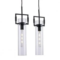 4-Light Black Hanging Kitchen Island Pendant Light with Clear Glass Shades by Bel Air Lighting -GlowNest Shop black bel air lighting chandeliers pnd 2156 bk 1f 1000